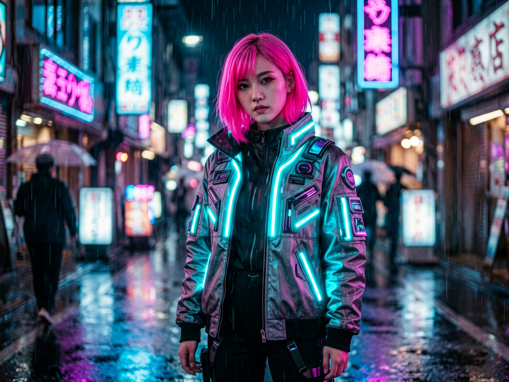 Cyberpunk style — neon-lit futuristic character portrait